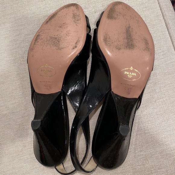 PRADA SLING BACK SANDALS BLACK PATENT MADE IN ITALY SIZE 41.5 - Picture 9 of 16